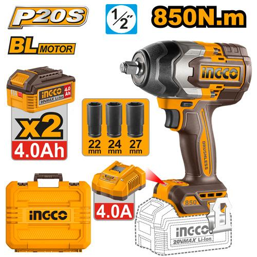 LLAVE DE IMPACTO INGCO P20S 1/2" 850N.m BL MOTOR