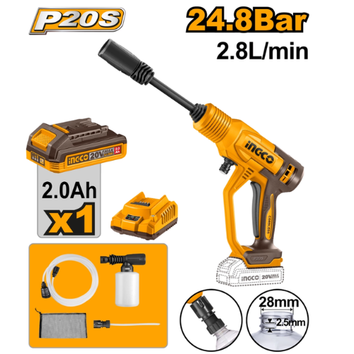 HIDROLAVADORA INGCO P20S 24.8BAR INALÁMBRICA 20V