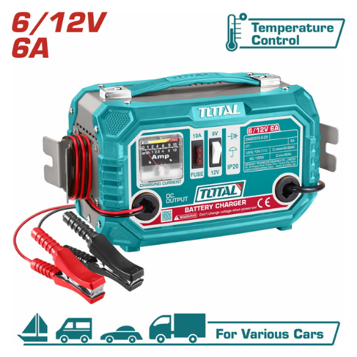 CARGADOR DE BATERÍA AUTOMÁTICO TOTAL TCB6L 6/12V 6A CON CONTROL DE TEMPERATURA