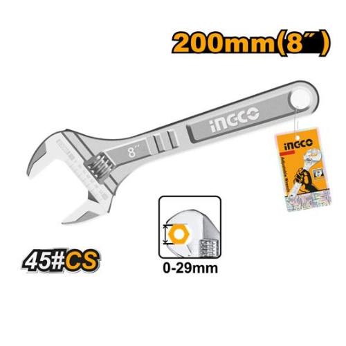 LLAVE AJUSTABLE INGCO 8" 200mm 0-29mm 45#CS