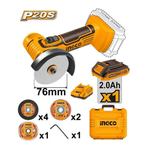 INGCO MINI AMOLADORA 76mm P20S 20V Kit