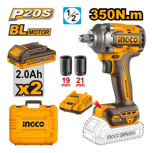 LLAVE DE IMPACTO INGCO P20S 1/2" 350N.m BL MOTOR