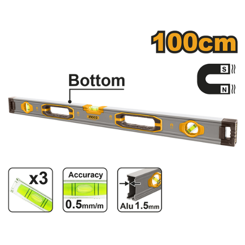 NIVEL MAGNÉTICO INGCO 100CM ALUMINIO CON BASE MAGNÉTICA