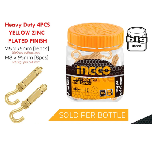 TARUGO ANCLA TIPO "RAMPLUG" INGCO HEAVY DUTY SHELL ANCHOR GANCHO CINCADO 4 PCS