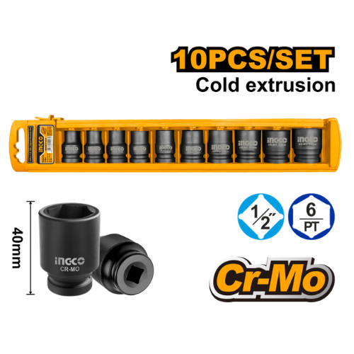 TUBOS DE IMPACTO INGCO 10PCS 1/2" Cr-Mo 6 PUNTAS