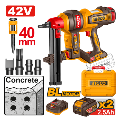 CLAVADORA CONCRETO INGCO 42V MAX BL MOTOR 40MM + 2 BATERÍAS 2.5AH