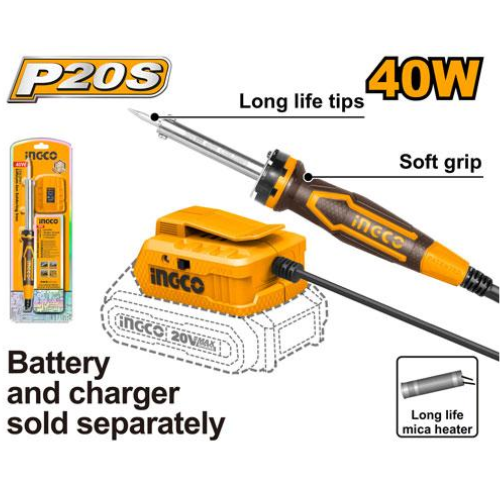 SOLDADOR INALÁMBRICO INGCO P20S 20V 40W CON PUNTA DE LARGA DURACIÓN - MÁQUINA SOLA