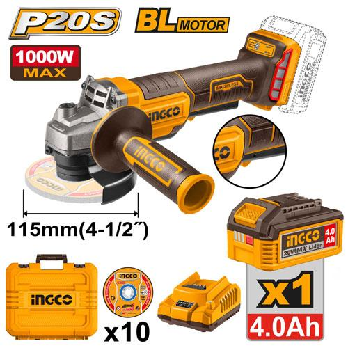 AMOLADORA A BATERIA 20V P20S 4 1/2" BRUSHLESS CON INTERRUPTOR DE SEGURIDAD C/1 BAT + ACCESORIOS EN VALIJA