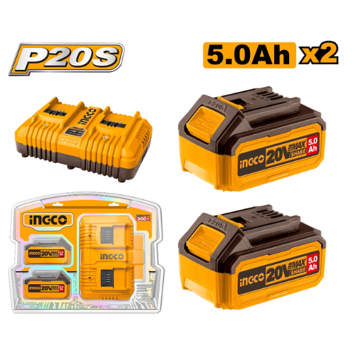 Kit INGCO P20S 20V 2 BATERIAS 5.0Ah + CARGADOR