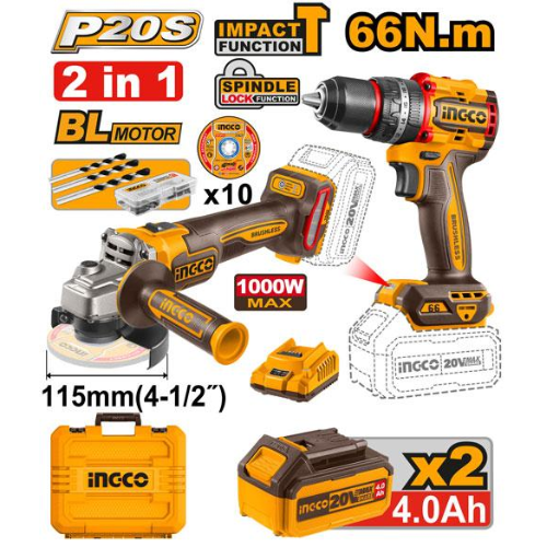KIT COMBO 2 EN 1 TALADRO 20V - AMOLADORA 20V
