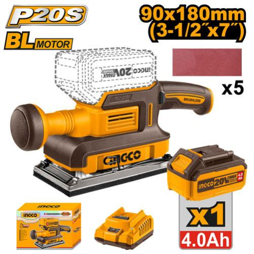 LIJADORA ORBITAL A BATERÍA BRUSHLESS MOTOR 20V P20S C/BAT + CARGADOR + 5 LIJAS