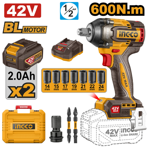 LLAVE DE IMPACTO A BATERIA 42V BRUSHLESS 600NM 1/2"