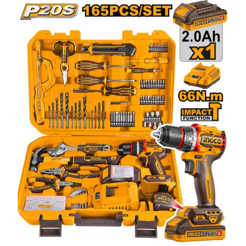 MALETA DE HERRAMIENTAS 165PZS CON TALADRO PERCUTOR 66NM.