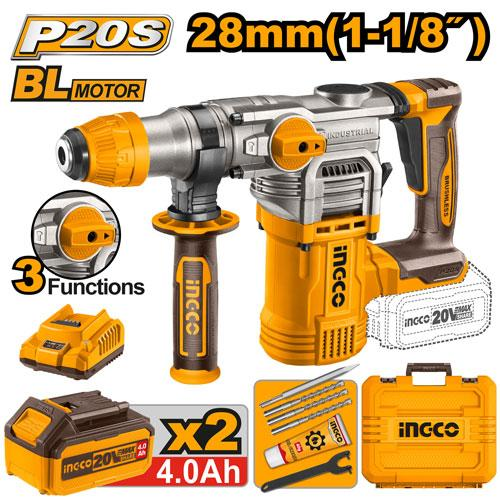 ROTOMARTILLO A BATERIA 28MM P20S 20V 4.5J SDS PLUS + 2 BAT 5.0AH + CARGADOR + ACCESORIOS + VALIJA