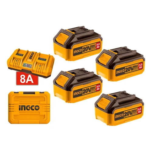 SET X4 BATERIAS 5AH 20V + CARGADOR DOBLE 8A + VALIJA