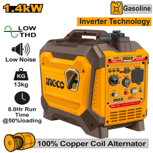 GENERADOR INVERSOR INGCO 1.4kW NAFTA ULTRA PORTÁTIL