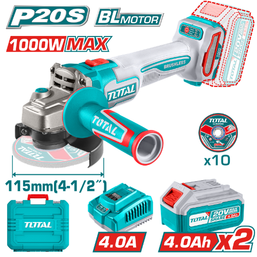 AMOLADORA ANGULAR TOTAL 20V BL 4-1/2" 115mm 1000W MAX