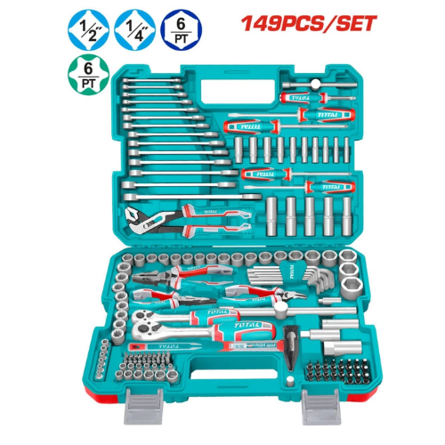 JUEGO DE HERRAMIENTAS TOTAL 149 PZS 1/2" + 1/4" + 6PT