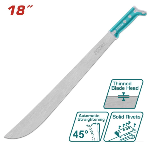 MACHETE TOTAL 18 PULGADAS - HOJA FINA 45° AUTO ALISADO + REMACHES SÓLIDOS + MANGO ERGONÓMICO