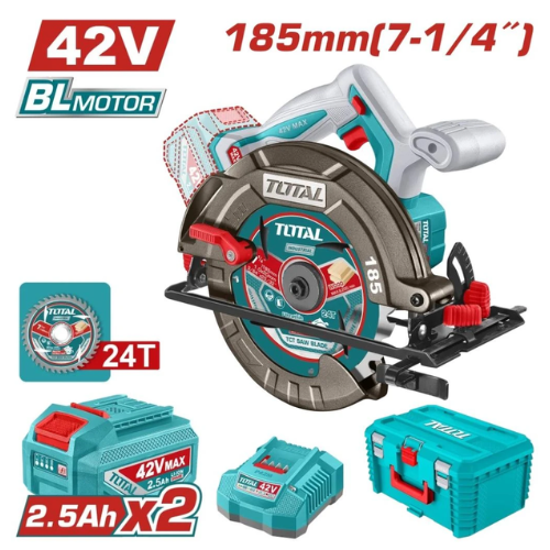 KIT SIERRA CIRCULAR TOTAL 42V MAX - 185MM 7-1/4" - 24T - BRUSHLESS - 2X BATERÍA 2.5AH + CARGADOR