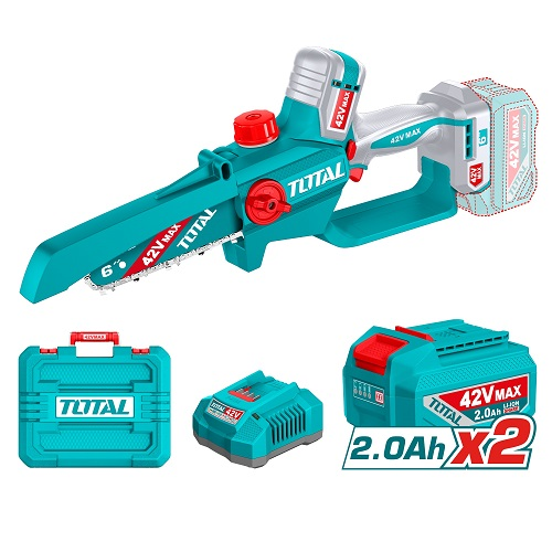 KIT MINI MOTOSIERRA TOTAL 42V MAX - 6" / 15CM - BRUSHLESS - 2X BATERÍA 2.0AH + CARGADOR