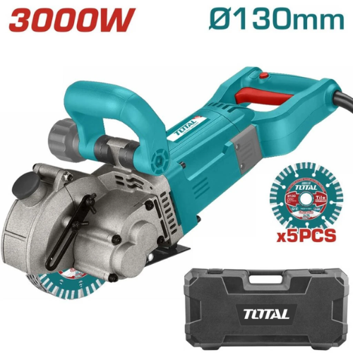 RANURADORA ROSCADORA TOTAL 3000W - 130MM - 2 DISCOS + 5 DISCOS DE CORTE INCLUIDOS + MALETÍN
