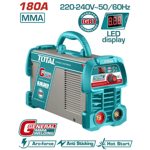 SOLDADORA INVERTER TOTAL MMA 180A - IGBT - DISPLAY LED - ARC-FORCE + ANTI STICKING + HOT START
