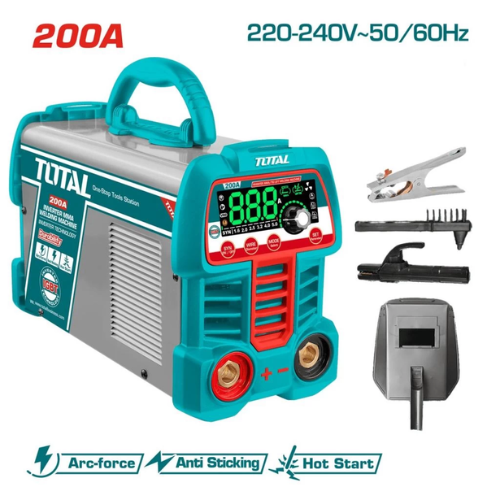 SOLDADORA INVERTER TOTAL MMA 200A - IGBT - DISPLAY DIGITAL - KIT COMPLETO + ARC-FORCE + ANTI STICKING + HOT START