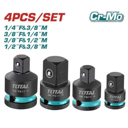 SET ADAPTADORES REDUCTORES TOTAL 4PCS - CR-MO - 1/4" 3/8" 1/2" MACHO/HEMBRA
