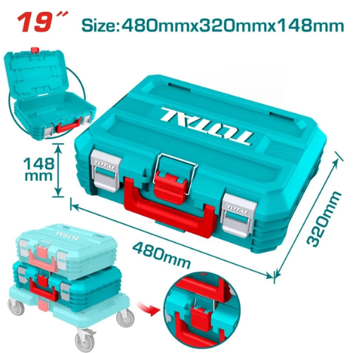 MALETÍN TOTAL 19" - 480X320X148MM - STACKABLE TROLLEY - CON RUEDAS + TRABAS METÁLICAS + MANIJA TELESCÓPICA