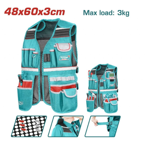 CHALECO PORTAHERRAMIENTAS TOTAL 48X60X3CM - MULTI BOLSILLOS - 3 KG