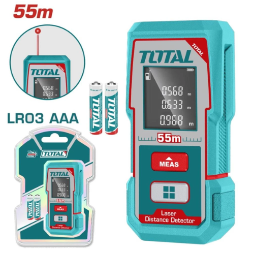 MEDIDOR LÁSER TOTAL 55M - PANTALLA LCD 3 LÍNEAS - INCLUYE PILAS AAA