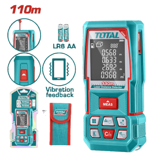 MEDIDOR LÁSER TOTAL 110M PROFESIONAL - VIBRACIÓN + FUNDA - PILAS AA