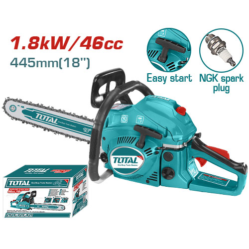 MOTOSIERRA NAFTA TOTAL 46CC 1.8KW ESPADA 18" 445MM - EASY START + BUJÍA NGK