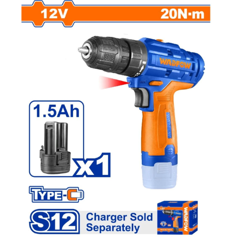 TALADRO DESTORNILLADOR WADFOW 12V S12 20N.M - 1 BATERÍA 1.5AH TIPO-C | SIN CARGADOR