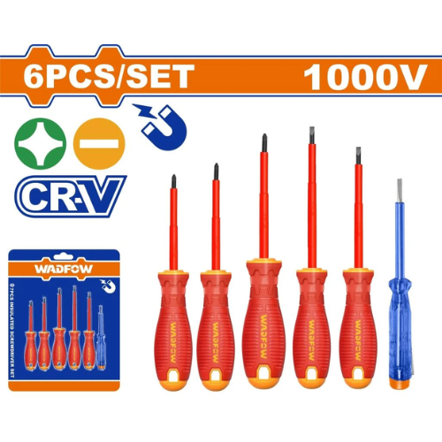 SET 6 DESTORNILLADORES AISLADOS WADFOW 1000V CR-V PUNTA MAGNÉTICA