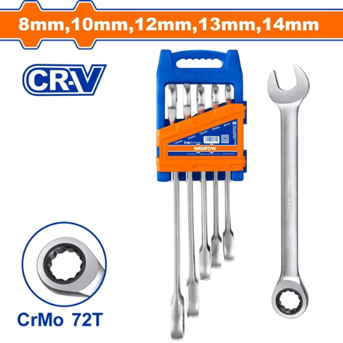 JUEGO DE LLAVES CRIQUE WADFOW 5PCS CR-V 8-14MM 72 DIENTES CON PORTA LLAVES