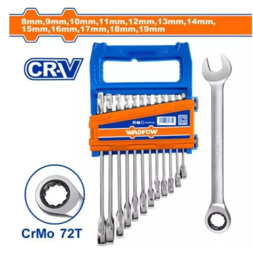 JUEGO DE LLAVES CRIQUE WADFOW 12PCS CR-V 8-19MM 72 DIENTES CON PORTA LLAVES