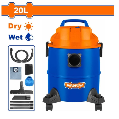 ASPIRADORA INDUSTRIAL WADFOW 20L 2 EN 1 SECO Y HÚMEDO CON ACCESORIOS