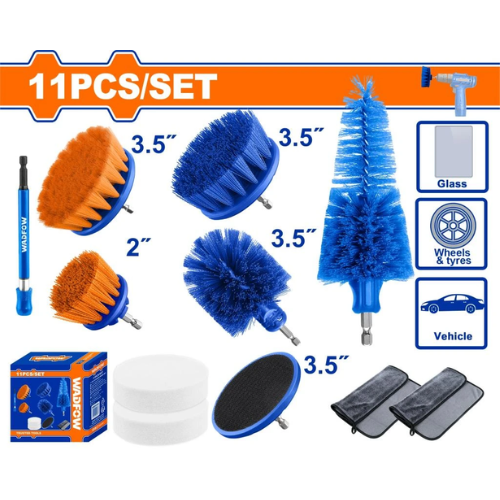 KIT DE CEPILLOS PARA TALADRO WADFOW 11PCS LIMPIEZA AUTO, BAÑO Y RUEDAS