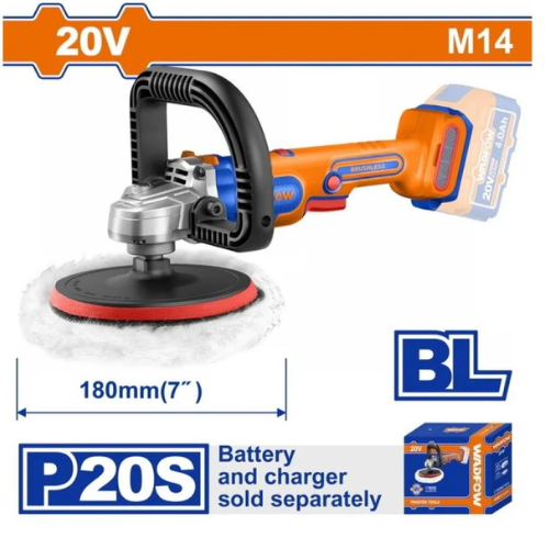 PULIDORA INALÁMBRICA WADFOW 20V 180MM 7" BL P20S M14 SIN BATERÍA