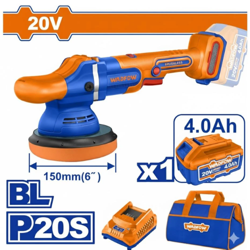 PULIDORA INALÁMBRICA WADFOW 20V 150MM 6" ORBITAL BL P20S 1 BATERÍA 4.0AH