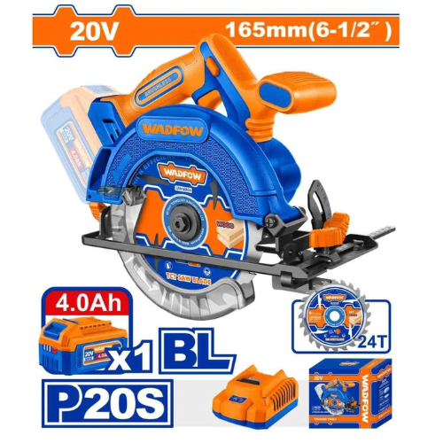 SIERRA CIRCULAR INALÁMBRICA WADFOW 20V 165MM 6-1/2" BL P20S 1 BATERÍA 4.0AH