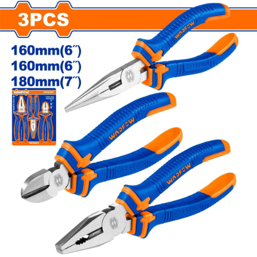 JUEGO DE 3 ALICATES WADFOW 6" + 6" + 7" ACERO CR-V