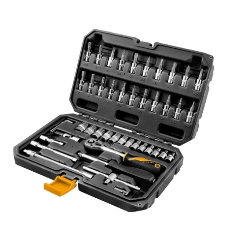 JUEGO DE CUBOS Y PUNTAS 46 PCS 1/4" CRV MALETÍN TOLSEN