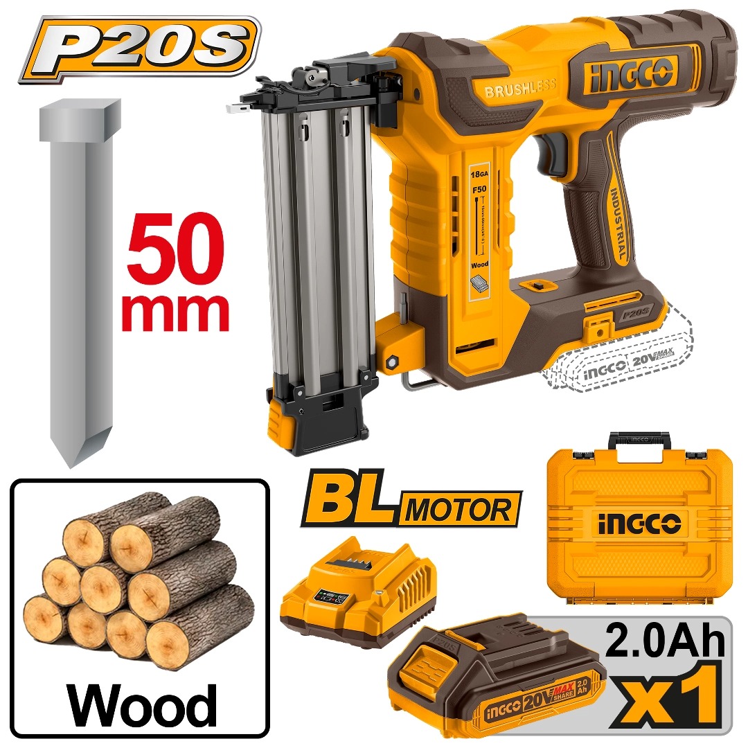 CLAVADORA A BATERIA 50MM 20V P20S BRUSHLESS PARA MADERA EN VALIJA C/ BAT CBNLI5008