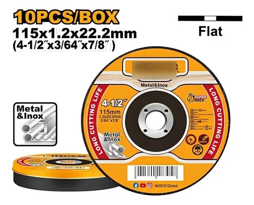 Disco de corte 115*1,2*22,2mm metal 10 pzs
