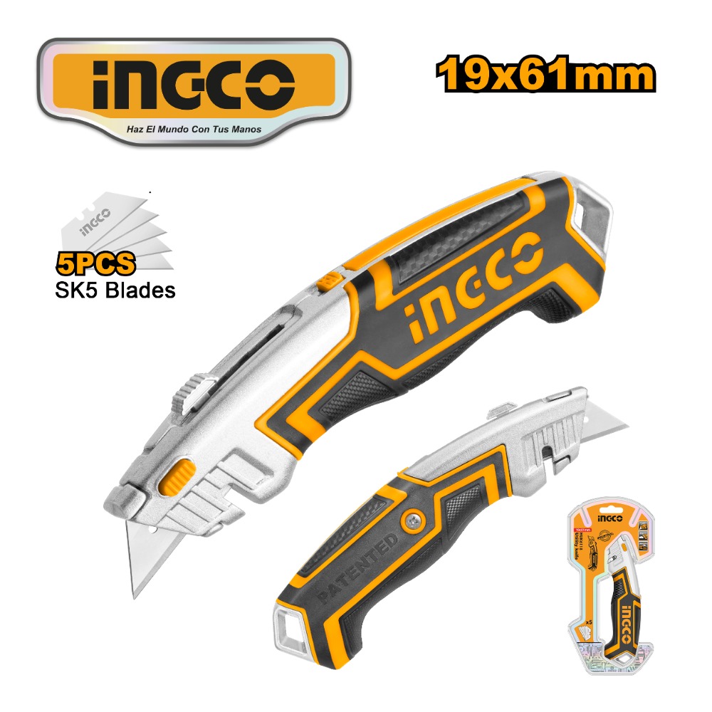Estilete Tamaño: 180x45 mm Cuchilla SK4 con 5 cuchillas Envasado en blíster doble