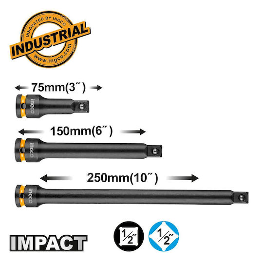 Extensiones para llave de impacto de 1/2", juego de 3 pzs, 75-150-250 mm