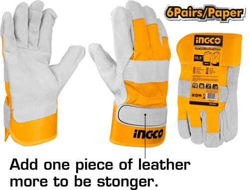 GUANTES DE CUERO TALLA: 10.5" ESPALDA DE ALGODÓN Y PUÑO DE GOMA, MEDIO FORRO